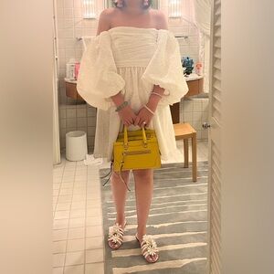 White off-the-shoulder puff sleeve mini dress